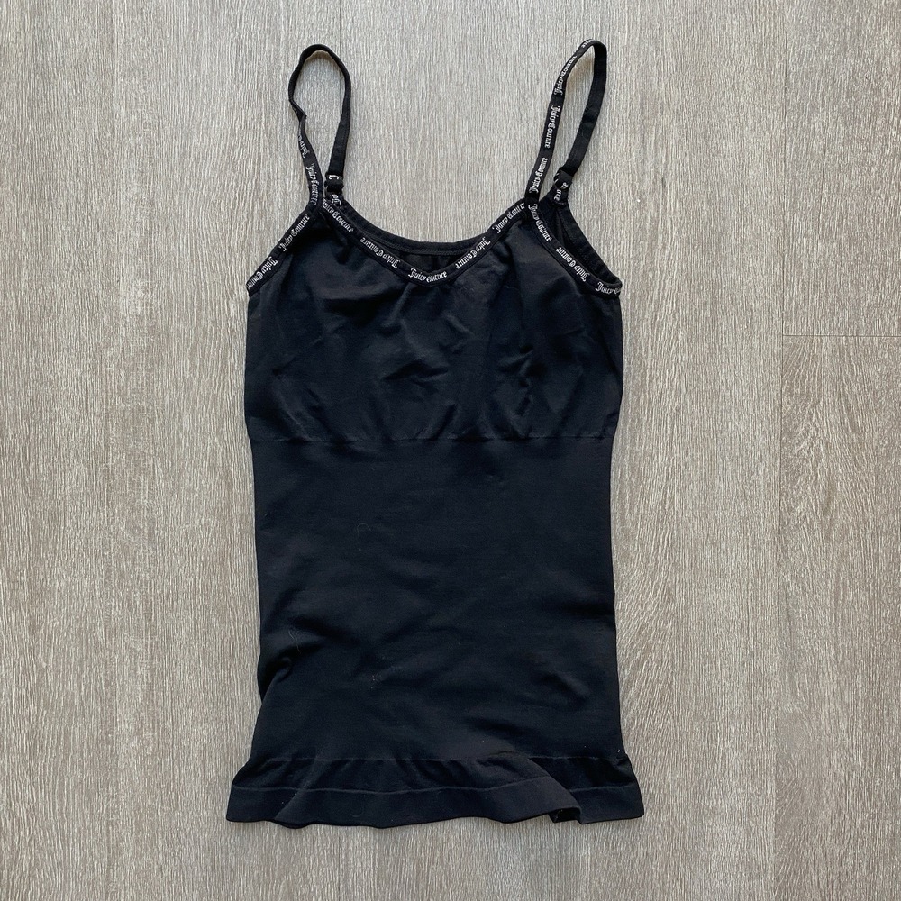 Juicy Couture Black Smocked Camisole Logo Tank Top Size Small Shaping Tummy